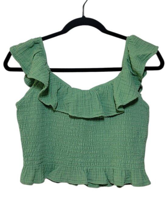 American Eagle Outfitters Tops - American Eagle Smocked Ruffle Crop Top Tank Medium Green Boho Chic Y2K